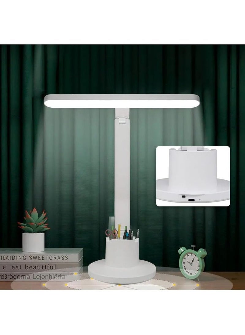 مصباح مكتب LED قابل لإعادة الشحن بذراع مرن 360° – إضاءة قابلة للتعديل بثلاثة مستويات سطوع –  لحماية العين مع حامل هاتف وأقلام – مثالي للدراسة والعمل - Image 4