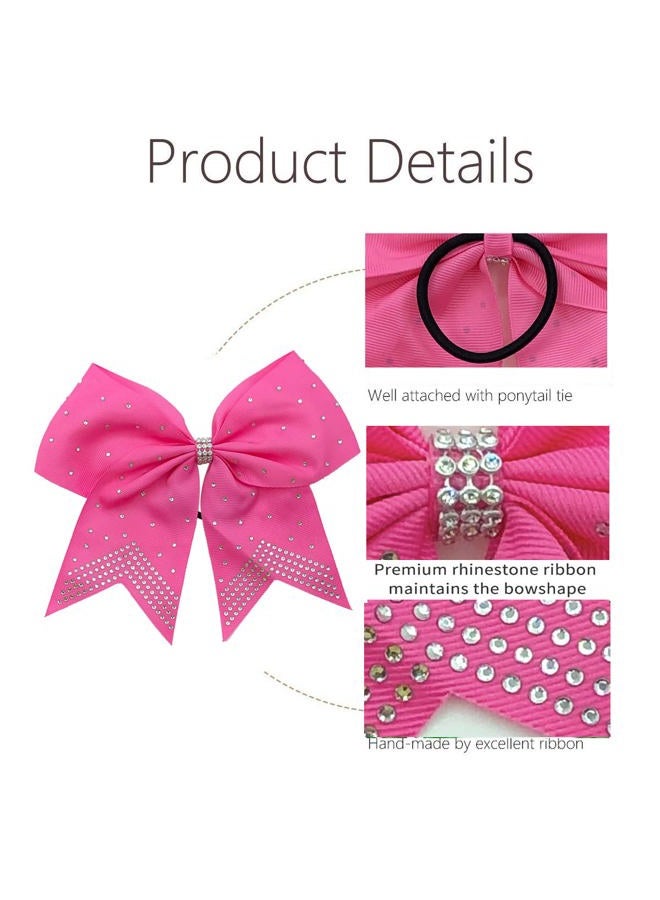 Hipcheer 12PCS 8" Rhinestones Large Cheer Hair Bows for Girls, Hand-made Grosgrain Ribbon Hair Accessories for Teen Girls Softball Cheerleader Sport (Hot Pink) - Image 4