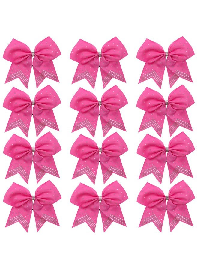 Hipcheer 12PCS 8" Rhinestones Large Cheer Hair Bows for Girls, Hand-made Grosgrain Ribbon Hair Accessories for Teen Girls Softball Cheerleader Sport (Hot Pink) - Image 1