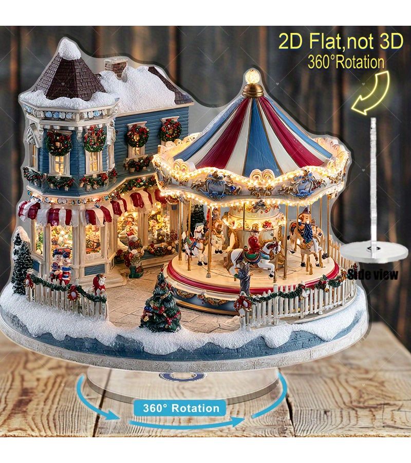 2D Flat Acrylic Christmas Carousel Decor With 360 Rotation Motion A - Image 2