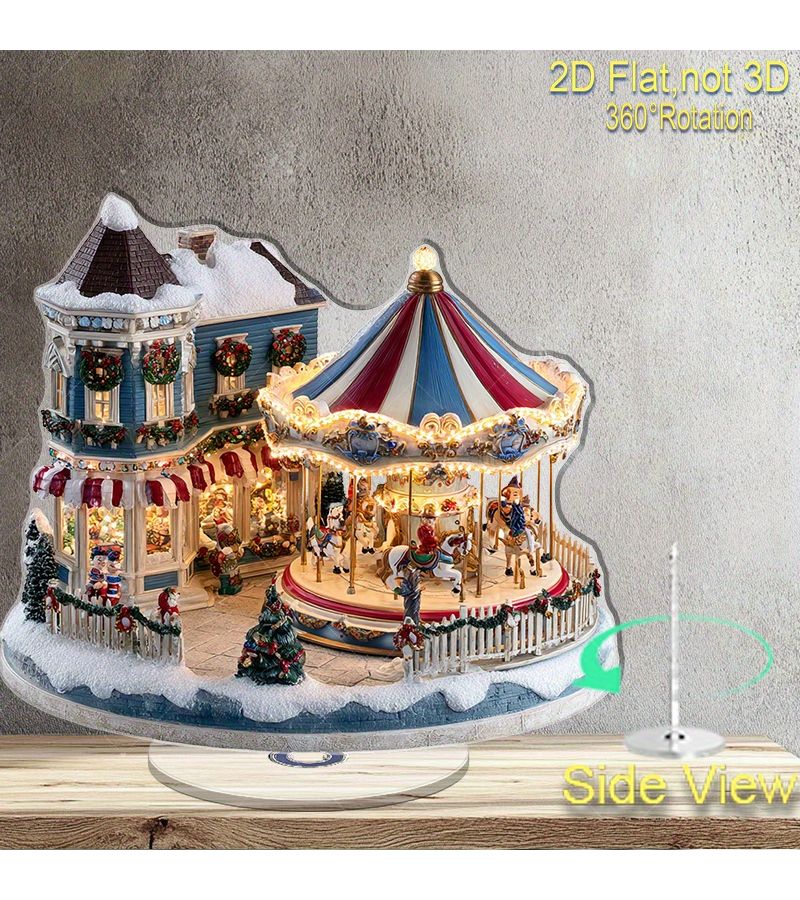 2D Flat Acrylic Christmas Carousel Decor With 360 Rotation Motion A - Image 1