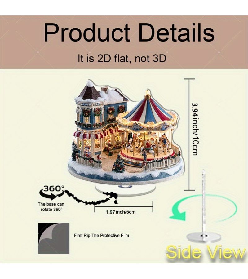 2D Flat Acrylic Christmas Carousel Decor With 360 Rotation Motion A - Image 3