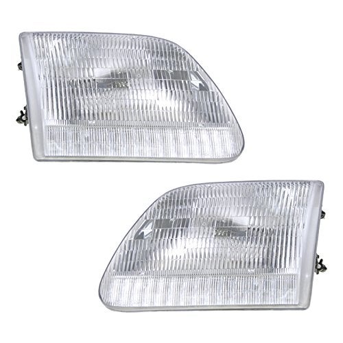 TRQ Driver & Passenger Side Headlight Assembly Set Headlights Driver & Passenger Side Compatible with 1997-2002 Ford Expedition 1997-2003 F-150 2004 F-150 Heritage 1997-1999 F-250 FO2502139 FO2503139 - Image 1