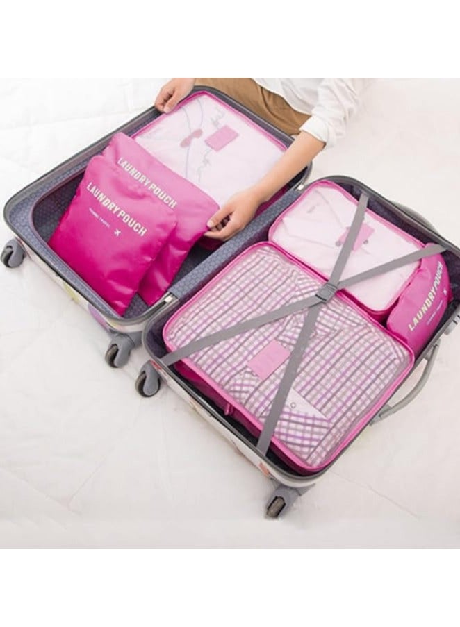 Set of 6-Piece Travel Luggage Storage Bags 3 Travel Packing Cubes + 3 Small Clothing Organizers (Fuchsia) - Image 4