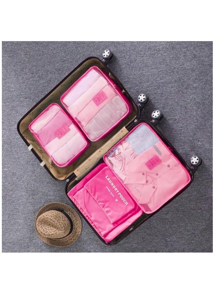 Set of 6-Piece Travel Luggage Storage Bags 3 Travel Packing Cubes + 3 Small Clothing Organizers (Fuchsia) - Image 3