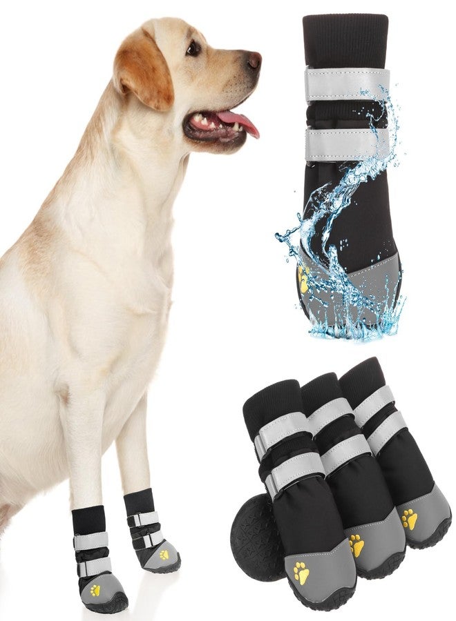كولتيل أحذية كولتايل للكلاب الكبيرة، أحذية مقاومة للماء ومضادة للانزلاق، تحمي أقدام الكلاب من الانزلاق على الأرضيات الخشبية، مناسبة للمشي في الهواء الطلق على الأرصفة الساخنة والثلج، تمنع لعق القدمين والانزلاق، متوفرة باللون الأسود، مقاس 7 للكلاب الكبيرة جدًا (L/XL). - Image 1