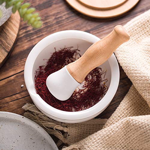 E-liu Porcelain Mortar and Pestle Set – Pill Crusher, Spice Grinder, Herb Bowl, Pesto Powder – Molcajete for Salt - Plus Lid/Non-Slip Base - Image 4