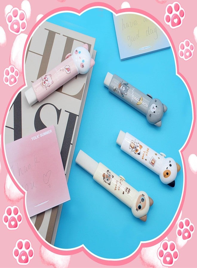 Benvo 4 Pcs Sliding Retractable Pencil Erasers with Cute Cat Plastic Sleeve Kawaii Erasers for School Home Office Clean Erase Rubber(4 Colors) - Image 5
