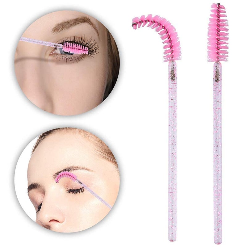 G2PLUS 500PCS Crystal Eyelash Mascara Brushes Wands Applicator Makeup Kits Mascara Wands Lash Spoolies for Eyelash Extensions and Eyebrow Brush (Pink) - Image 4