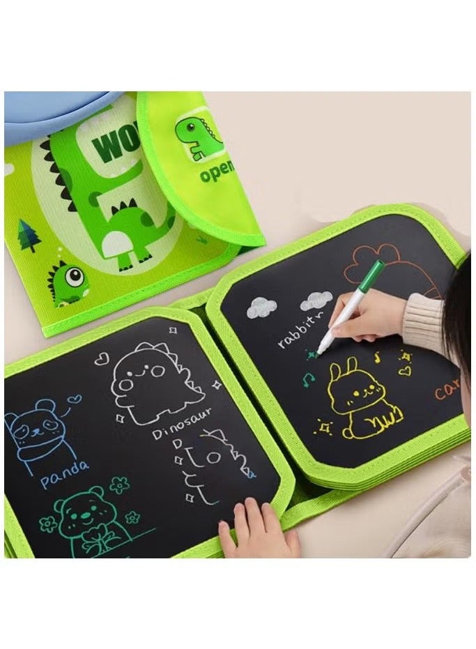 6 Pages Portable Erasable Drawing Pad Reusable Sketchpad Painting Book with 3 Colored Erasable Pens for Kids Toddlers Green  - Image 1