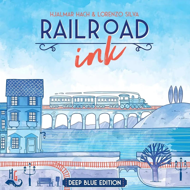 Horrible Guild Railroad Ink: Deep Blue Edition - Roll Dice and Draw Railways and Routes, 7 Rounds to Expand Your Rail Map - Expansion Dice Included Ages 8 & Up (Packaging may vary) - Image 4