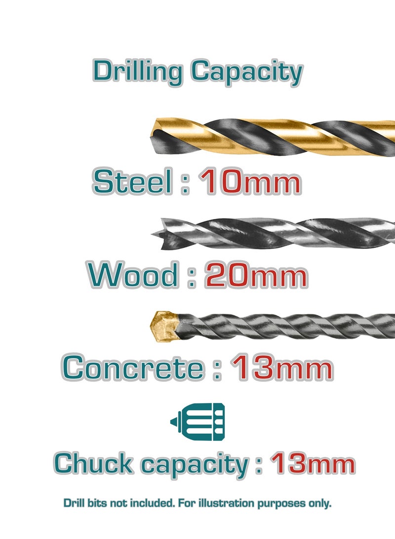 TOTAL 710W Impact Drill, 220-240V, 3000rpm, Keyless Chuck, Variable Speed Control, Hammer Function, Teal, with Forward-Reverse Switch - Image 3