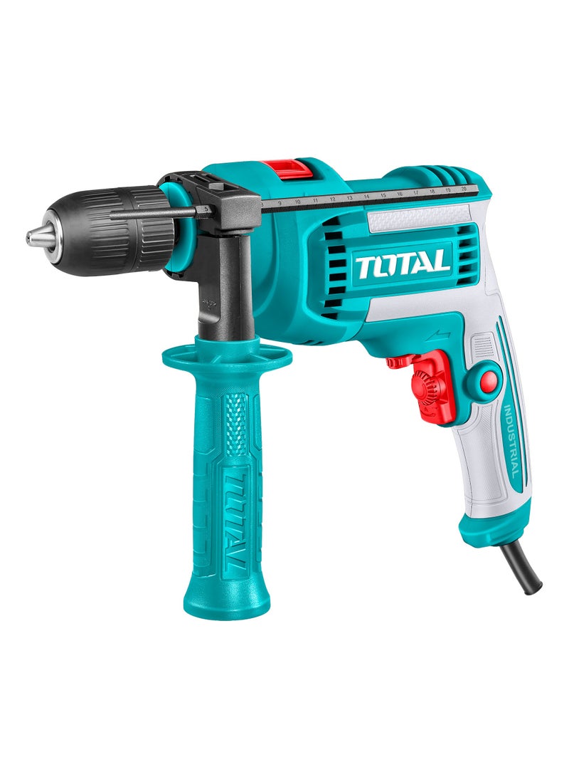 TOTAL 710W Impact Drill, 220-240V, 3000rpm, Keyless Chuck, Variable Speed Control, Hammer Function, Teal, with Forward-Reverse Switch - Image 1