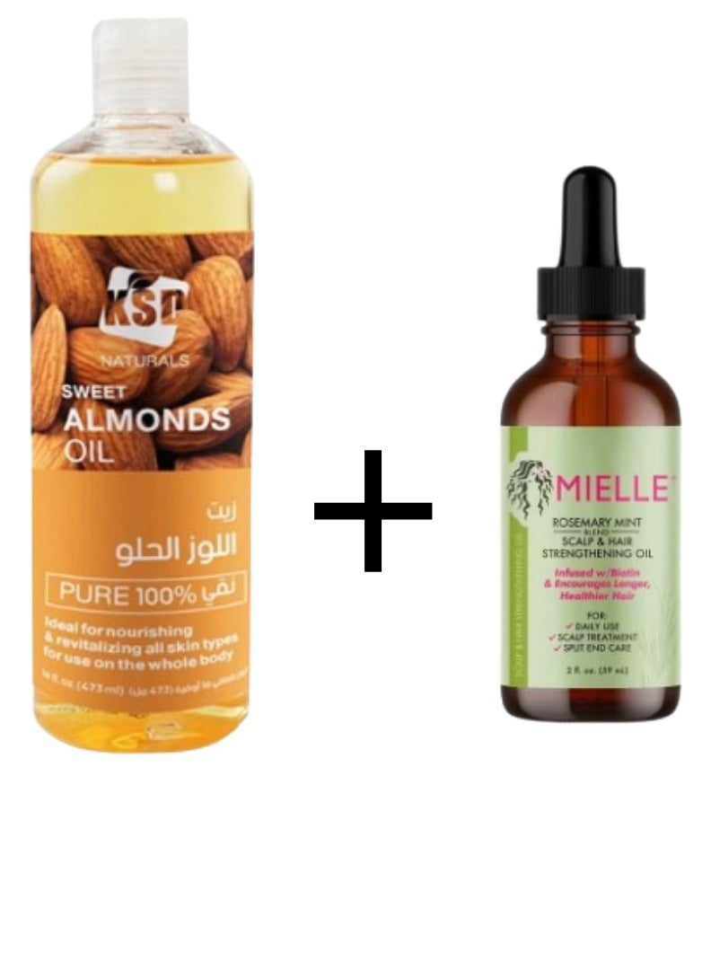 KSD Pure Moisturizing Almond Body Oil Clear 473ml +Miele scalp and hair tonic oil with rosemary and mint extract 59 ml 59 milliliter  - Image 1