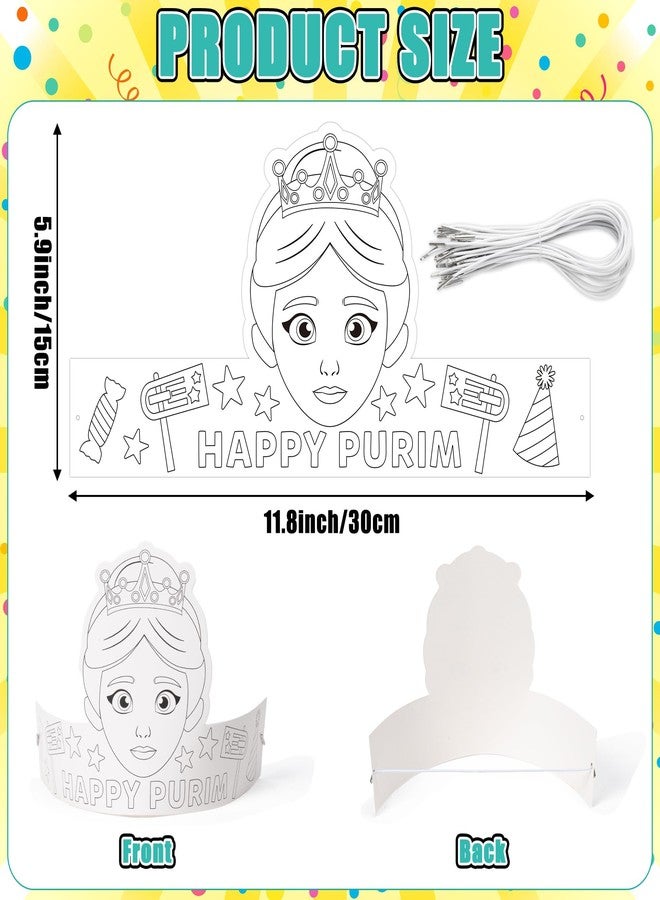 BkeeCten Purim Joy Coloring Crowns - 48 Set DIY Paper Crowns with Adjustable Elastic Bands Story Character Designs for Hebrew School Activities, Purim Party Dress Up & Cultural Education Crafts - Image 2