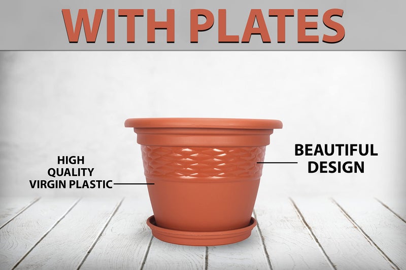Halsey Clean Home Round Virgin Plastic Modern Design Durable Plastic Plant Pot for Gardening (Pack of 4) (POTS with Tray, MEDIUM-08 INCH) - Image 2