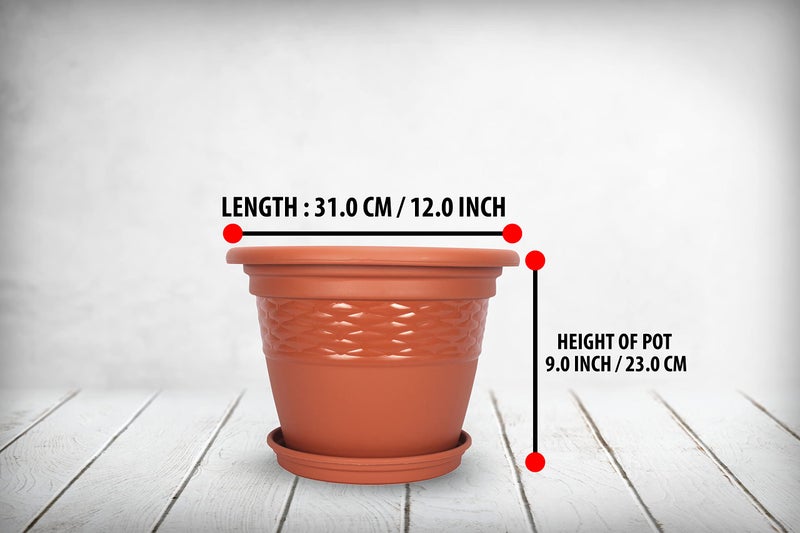 Halsey Clean Home Round Virgin Plastic Modern Design Durable Plastic Plant Pot for Gardening (Pack of 4) (POTS with Tray, MEDIUM-08 INCH) - Image 3