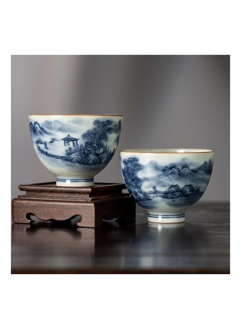 1-Set Chinese Old Porcelain Blue and White Bowl Tea Set,Chinese Tea Bowl with Cover Tray and Cups,Chinese Traditional Handicraft Ceramic Tea Set - Image 2