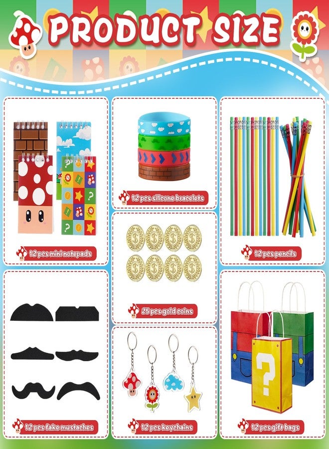 Vanblue 97 Pcs Super Brother Party favors Set Gift Brother Birthday Decorations Super Video Game Brother Classroom School Reward Notepads Fake Mustaches Goodie Bag Stuffers - Image 3