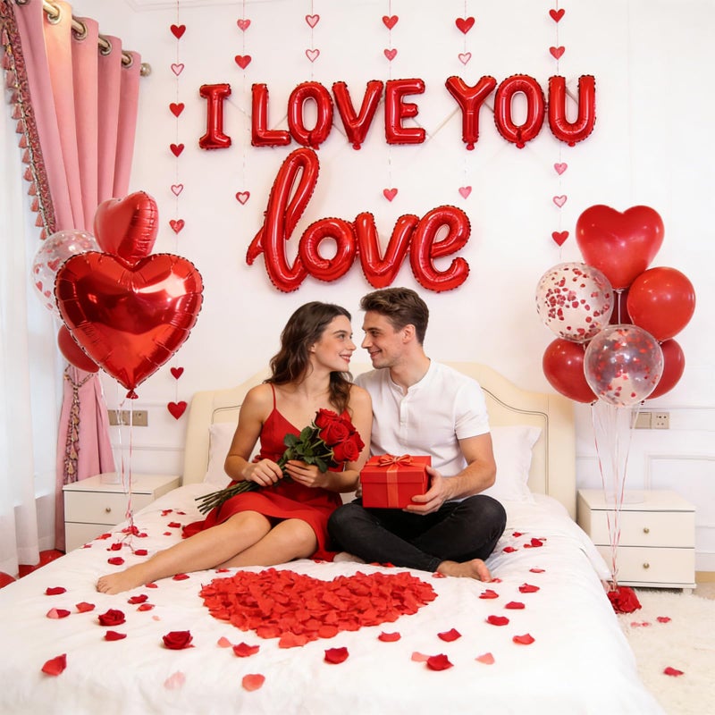 DECGOL 1100PCS Valentine's Day Balloons Kit with XOXO, Red Heart and I Love You Balloons,1000 Silk Rose Petals, 50 Heart Hangers for Valentines Decorations Anniversary, Proposal, Romantic Wedding Party - Image 4