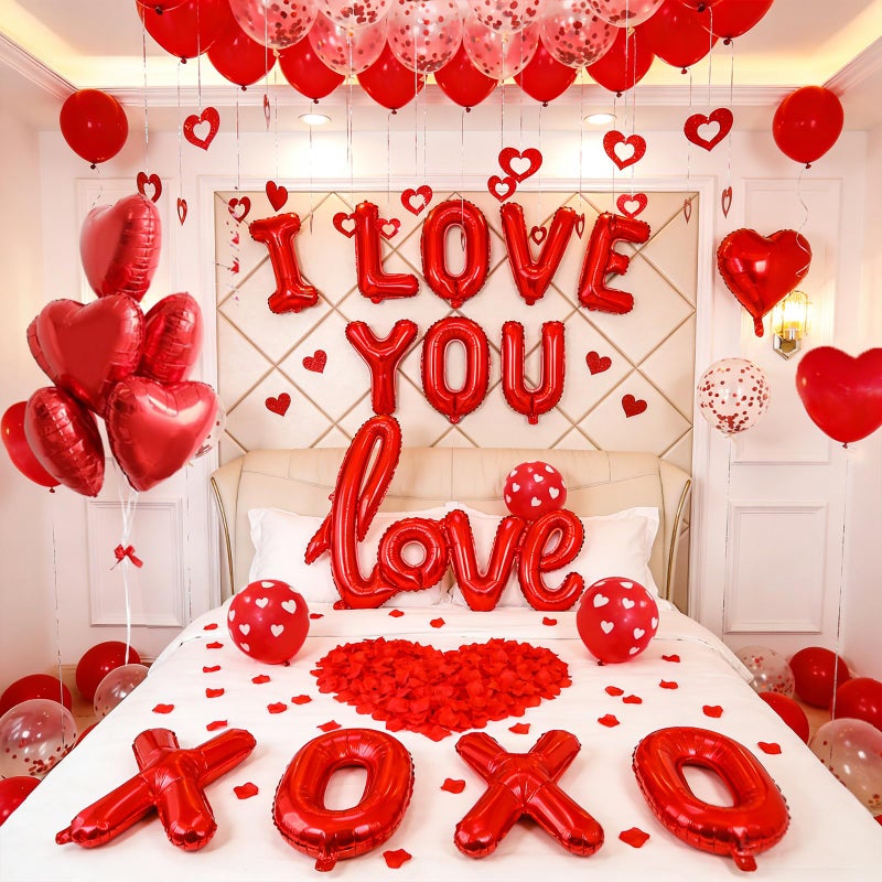 DECGOL 1100PCS Valentine's Day Balloons Kit with XOXO, Red Heart and I Love You Balloons,1000 Silk Rose Petals, 50 Heart Hangers for Valentines Decorations Anniversary, Proposal, Romantic Wedding Party - Image 2
