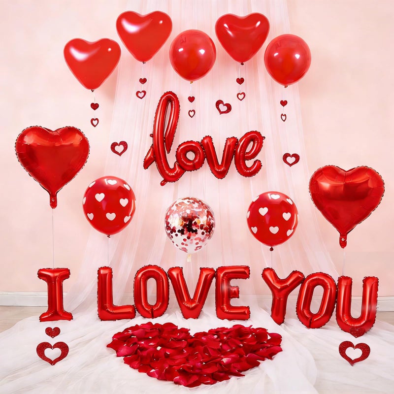 DECGOL 1100PCS Valentine's Day Balloons Kit with XOXO, Red Heart and I Love You Balloons,1000 Silk Rose Petals, 50 Heart Hangers for Valentines Decorations Anniversary, Proposal, Romantic Wedding Party - Image 5