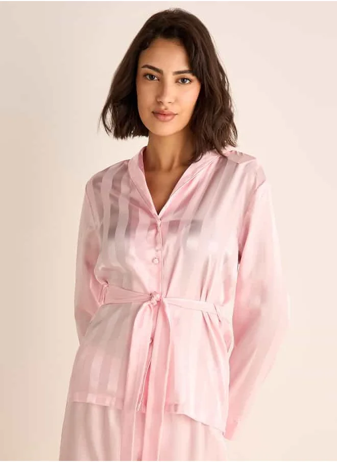 فاف Striped Jacquard Shirt and Pyjama Set