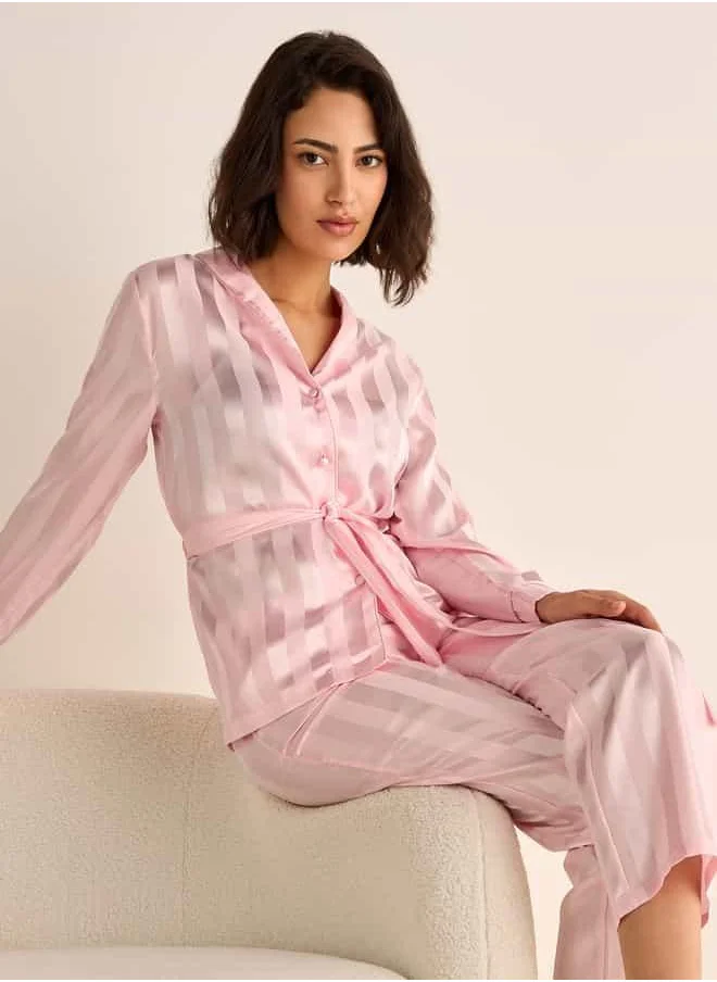 فاف Striped Jacquard Shirt and Pyjama Set