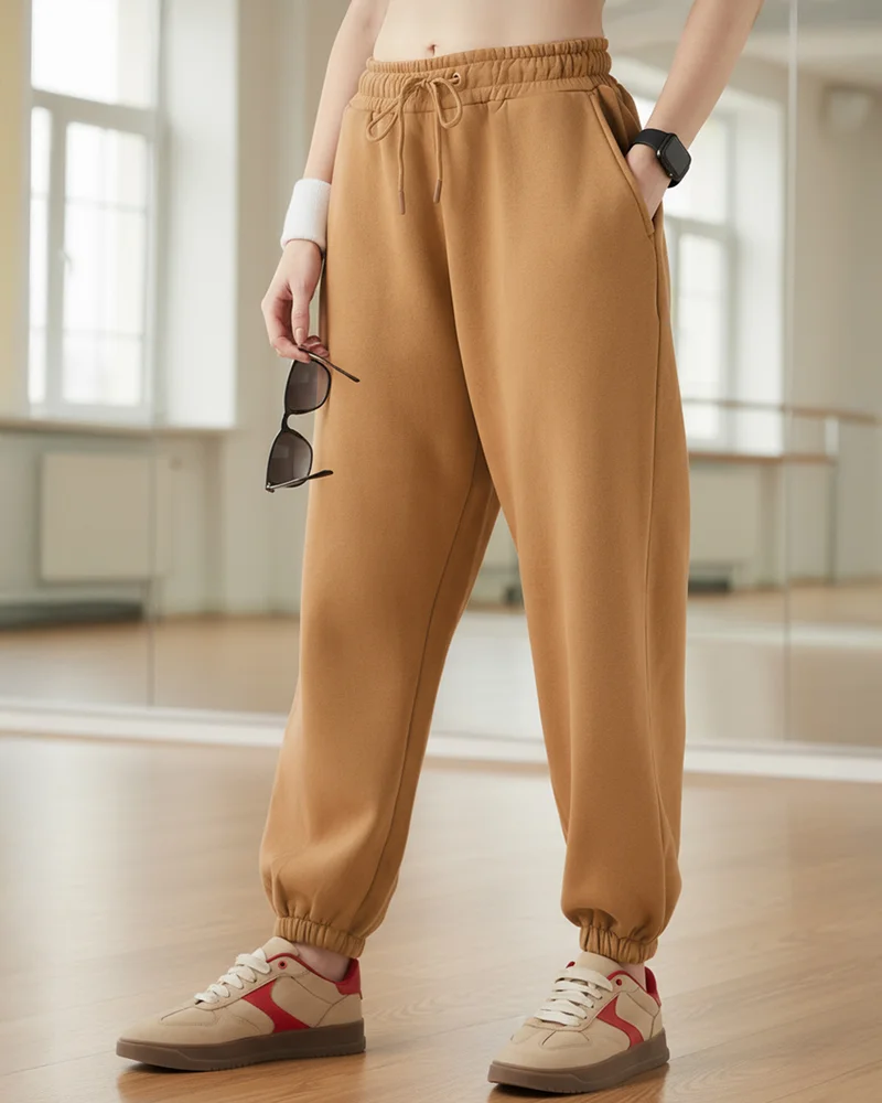 bewakoof Women's Camel Brown Super Loose Fit Joggers