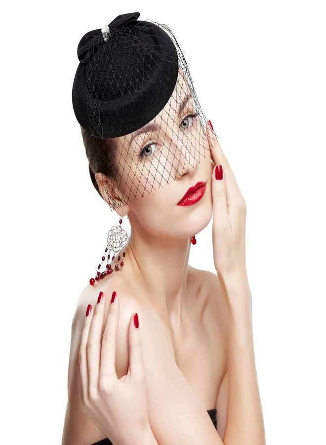 Fumwase 20s 50s Fascinators Hats Pillbox Mesh Net Veil Party Hat Vintage Mini Tea Party Headwear with Veil for Women Ladies (US, Alpha, One Size, Black) - Image 1