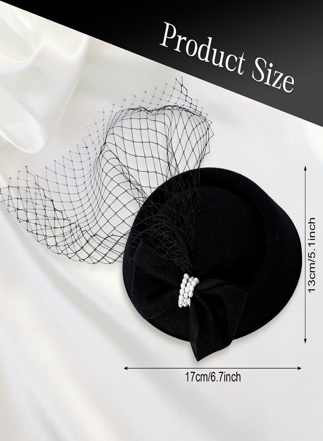 Fumwase 20s 50s Fascinators Hats Pillbox Mesh Net Veil Party Hat Vintage Mini Tea Party Headwear with Veil for Women Ladies (US, Alpha, One Size, Black) - Image 2