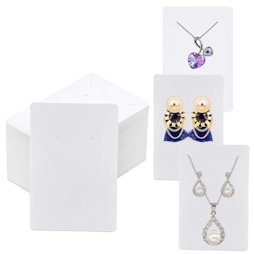 Festiko® Jewellery Display Cards (White, 3.5x2.5 inches, Pack of 200 Pcs), Jewellery Tags for Earring & Necklace, Rectangle Display Cards For Ornaments - Image 1