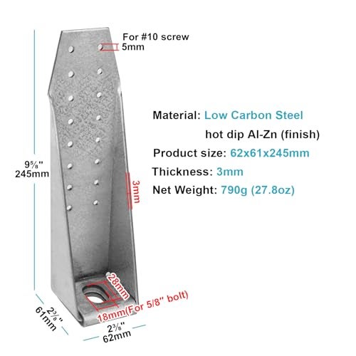 GBGS 6 PCS Deck Tension Tie Bracket,11 Gauge (Thick 3 mm) Heavy Duty Holdown Bolted Supports for Shearwall,Wood Deck or Light Steel House - Image 2