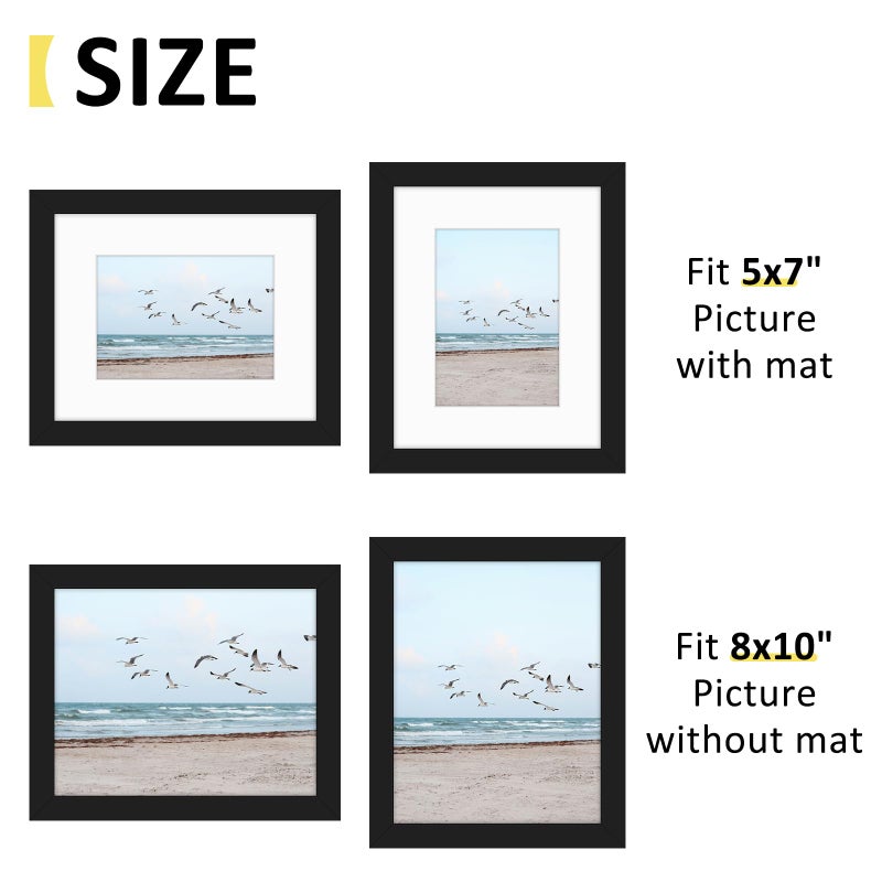 Frametory, 8x10 Frames Display 5x7 Picture with Mat or 8x10 Photo Without Mat, Shatter-Resistant Glass, Pre-Installed Wall Mounting Hardware - Black - Image 3