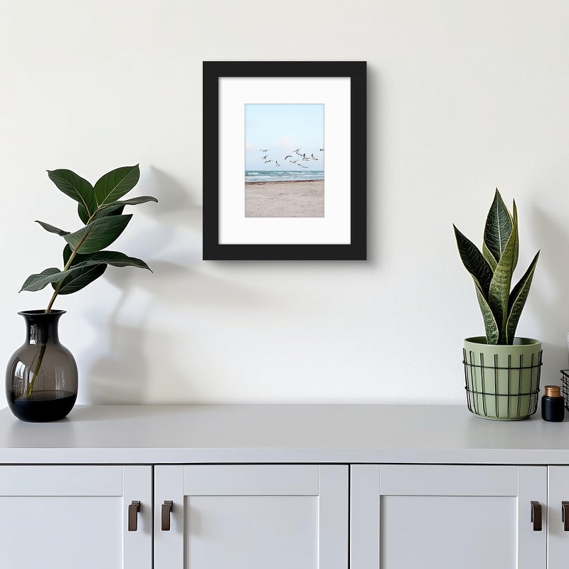 Frametory, 8x10 Frames Display 5x7 Picture with Mat or 8x10 Photo Without Mat, Shatter-Resistant Glass, Pre-Installed Wall Mounting Hardware - Black - Image 2