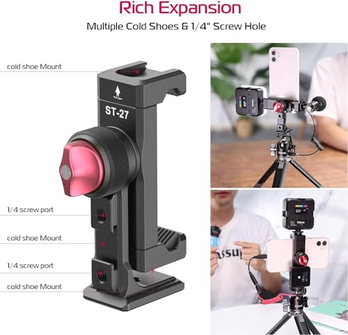 PICTRON Metal Phone Tripod Mount 3 Cold Shoes & Arca Port, 360° Smartphone Tripod Adapter for iPhone 17 16 15 Cell Phone Stand Holder for Desktop Video Live Streaming Vlogging Rig - Image 3
