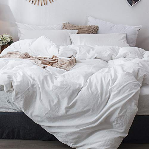 MooMee Bedding Duvet Cover Set 100 Washed Cotton Linen Like Textured Breathable Durable Soft Comfy Solid Off White Palatial KingOversized King 120x98