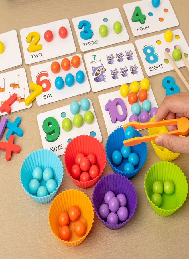 Digital Cognitive Bead Clip Game Kidsren's Early Education Arithmetic Wooden Educational Toys Learning Teaching Aids Gift for Middle and Large Classes(Flying machine box ordinary [plastic clip * 1 56 colored beads 7 cups 1 chopsticks 1 spoon 10 cards]]) - Image 2