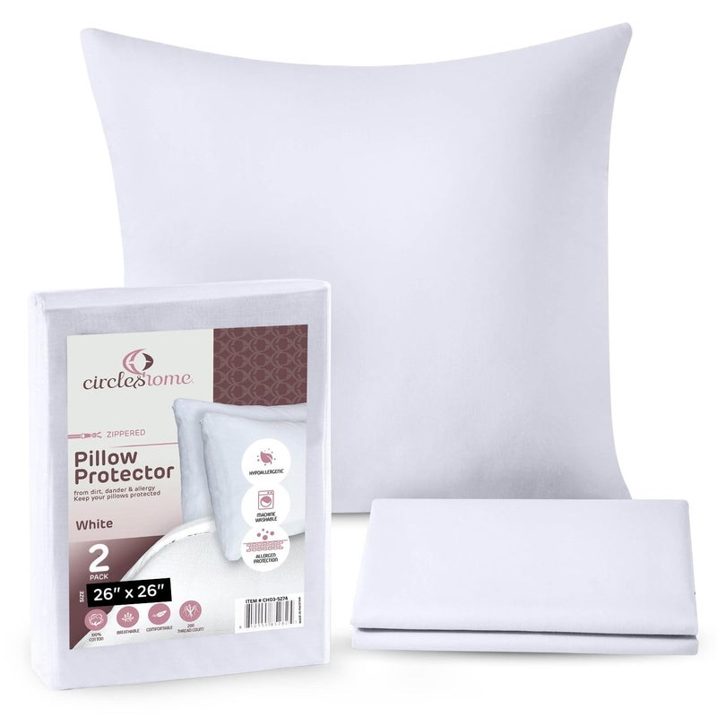 CIRCLESHOME European Pillow Protectors  100 Cotton Breathable Pillowcases  26 X 26 Square Pillowcases  Protects Pillows from Dirt Dust and Debris European 2 Pack 26x26