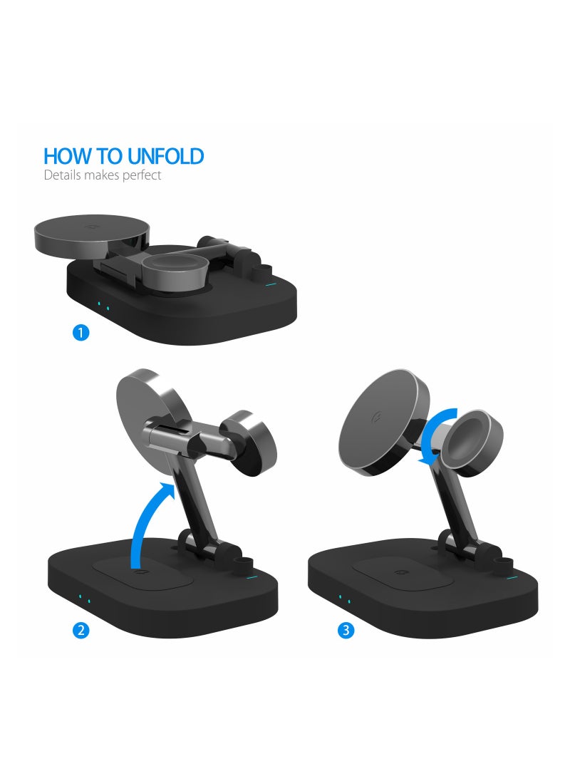 Caroski Wireless Charging Station 4 in 1 - Multi-Function Wireless Charger Stand - Foldable Wireless Charging Doc for Android - Portable Charger Station