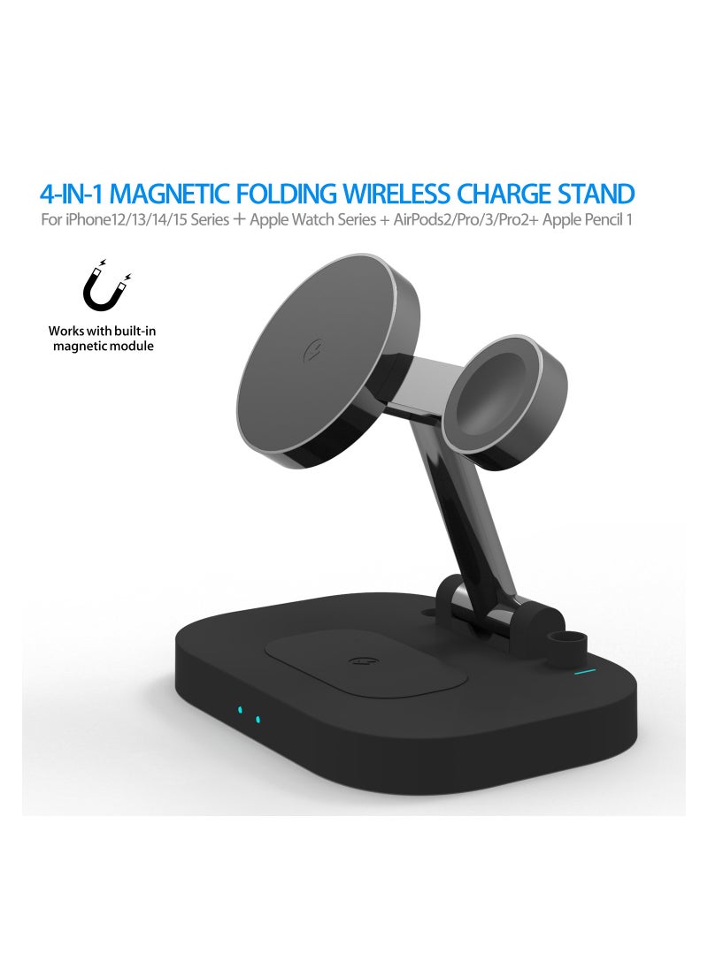 Caroski Wireless Charging Station 4 in 1 - Multi-Function Wireless Charger Stand - Foldable Wireless Charging Doc for Android - Portable Charger Station