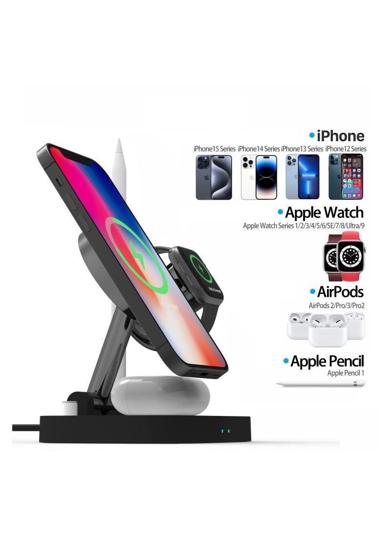 Caroski Wireless Charging Station 4 in 1 - Multi-Function Wireless Charger Stand - Foldable Wireless Charging Doc for Android - Portable Charger Station