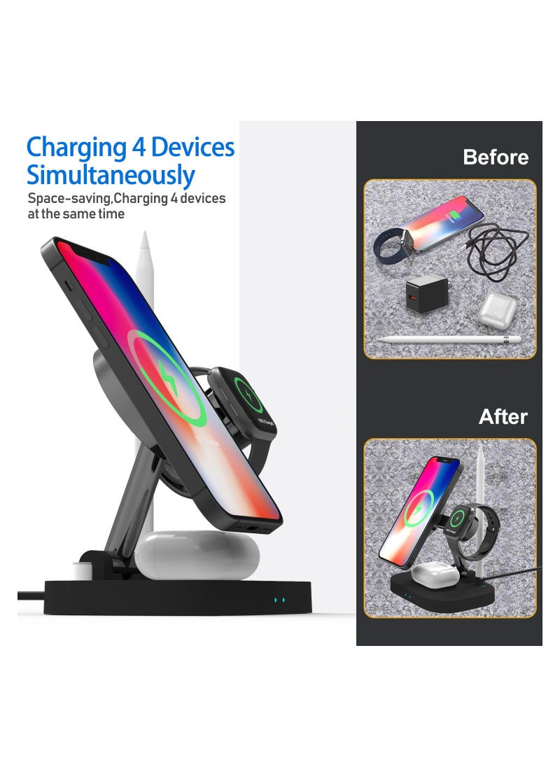 Caroski Wireless Charging Station 4 in 1 - Multi-Function Wireless Charger Stand - Foldable Wireless Charging Doc for Android - Portable Charger Station