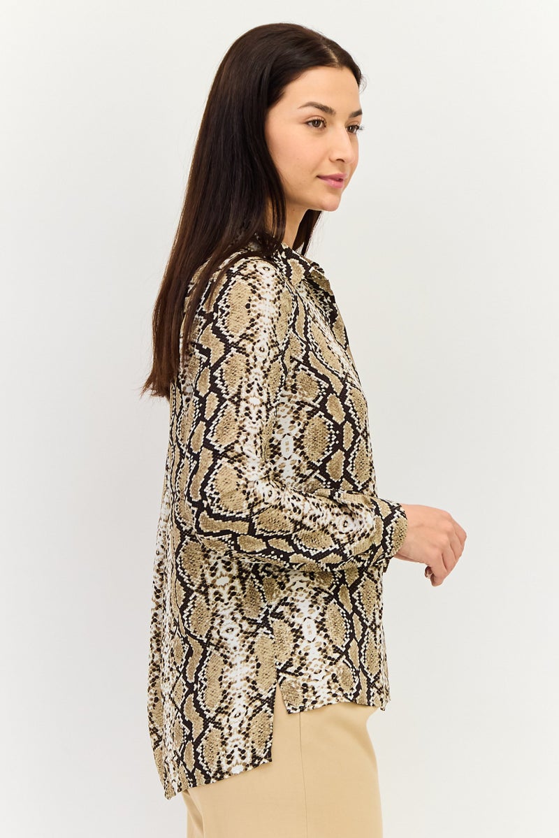 SELECTED قميص نسائي بأكمام طويلة بنمط ثعبان، مقاس عادي، متعدد الألوان - Image 3