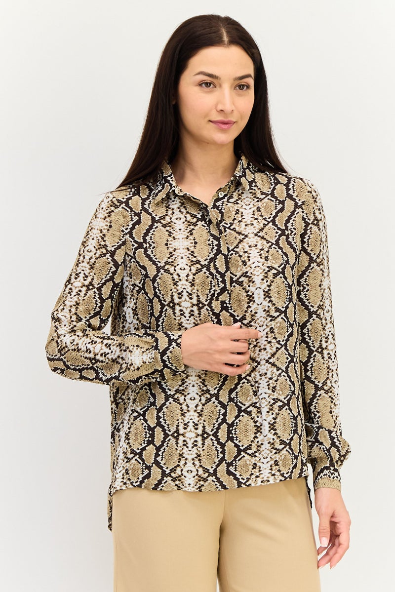 SELECTED قميص نسائي بأكمام طويلة بنمط ثعبان، مقاس عادي، متعدد الألوان - Image 1