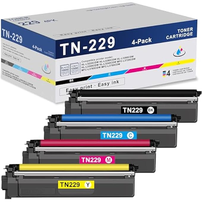 TN-229 TN229 TONER CARTRIDGE REPLACEMENT FOR BROTHER TN229 TN229XL HL-L3220CDW HL-L3280CDW HL-L3240CDW MFC-L3780CDW SERIES, HIGH-YIELD TN229 4-PACK (BLACK, CYAN, MAGENTA, YELLOW) - Image 2