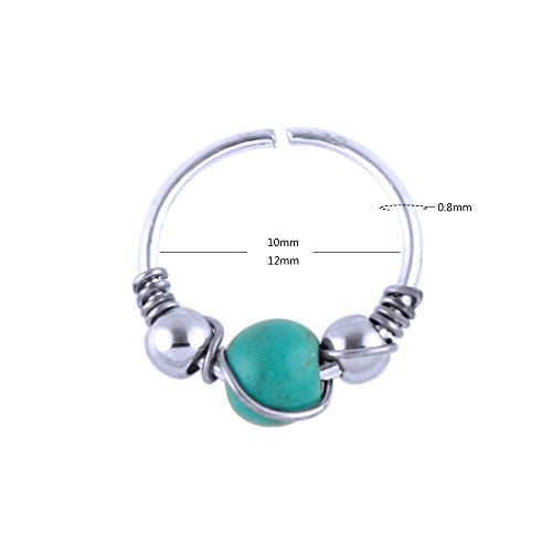 Greendou 10/12 mm Stainless Steel Turquoise Nostril Hoop Nose Earring Piercing Jewelry (10MM, Silver) - Image 2