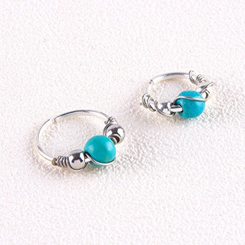 Greendou 10/12 mm Stainless Steel Turquoise Nostril Hoop Nose Earring Piercing Jewelry (10MM, Silver) - Image 3