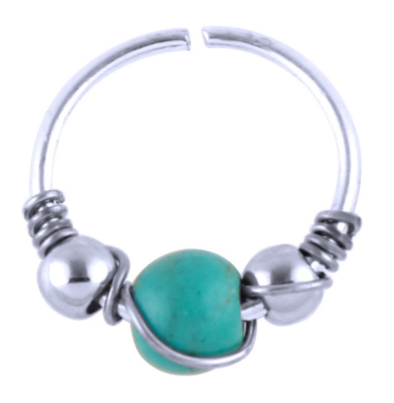 Greendou 10/12 mm Stainless Steel Turquoise Nostril Hoop Nose Earring Piercing Jewelry (10MM, Silver) - Image 1
