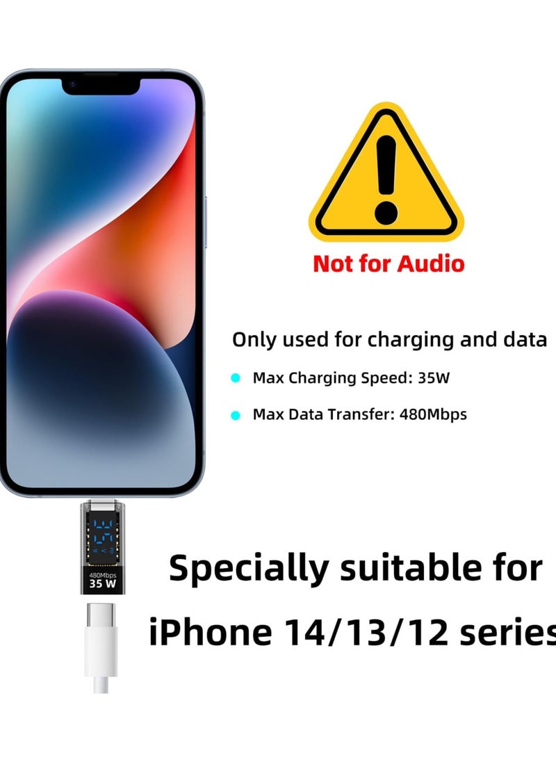 Generic - 35W USB-C Female to Lightning Male Adapter for iPhone/iPad/iPod, Support Voltage and Power Smart LED Display (Transparent Black) - Image 1